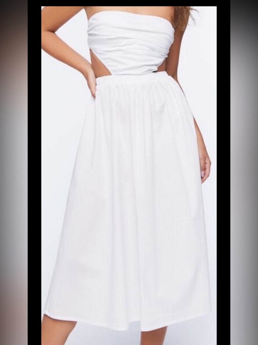Forever 21 White Strapless cutout midi dress